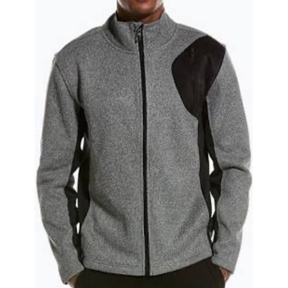 Spyder Mens Full Zip Waffle Knit Fleece Jacket Gray Black Large